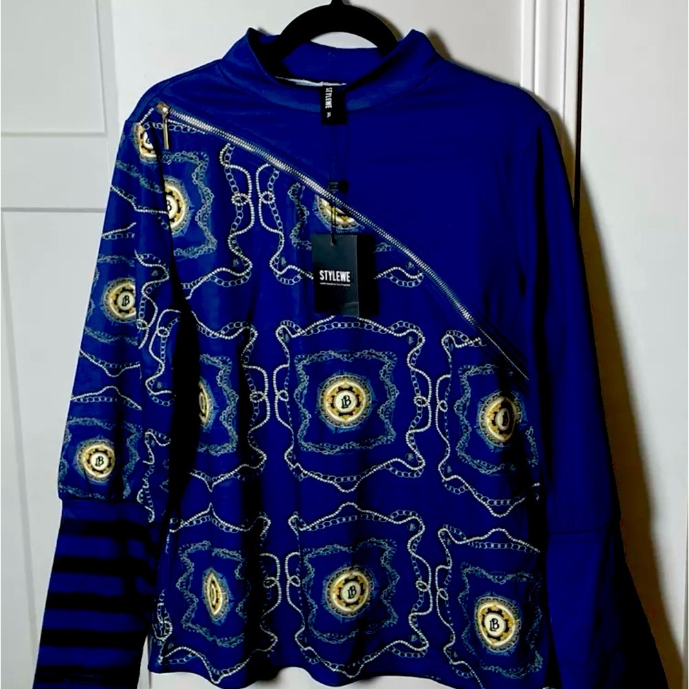 STyleWe Plus Size 2XL Long Sleeve Diangle Zipper Top